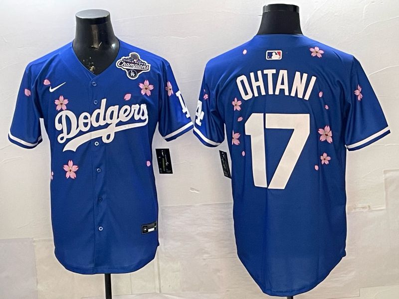 Men Nike 2026 Los Angeles Dodgers #17 Ohtani Blue Sakura Edition Game MLB Jersey 055